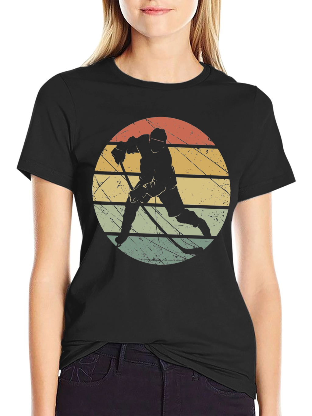 Retro Hockey Player Black T-Shirt