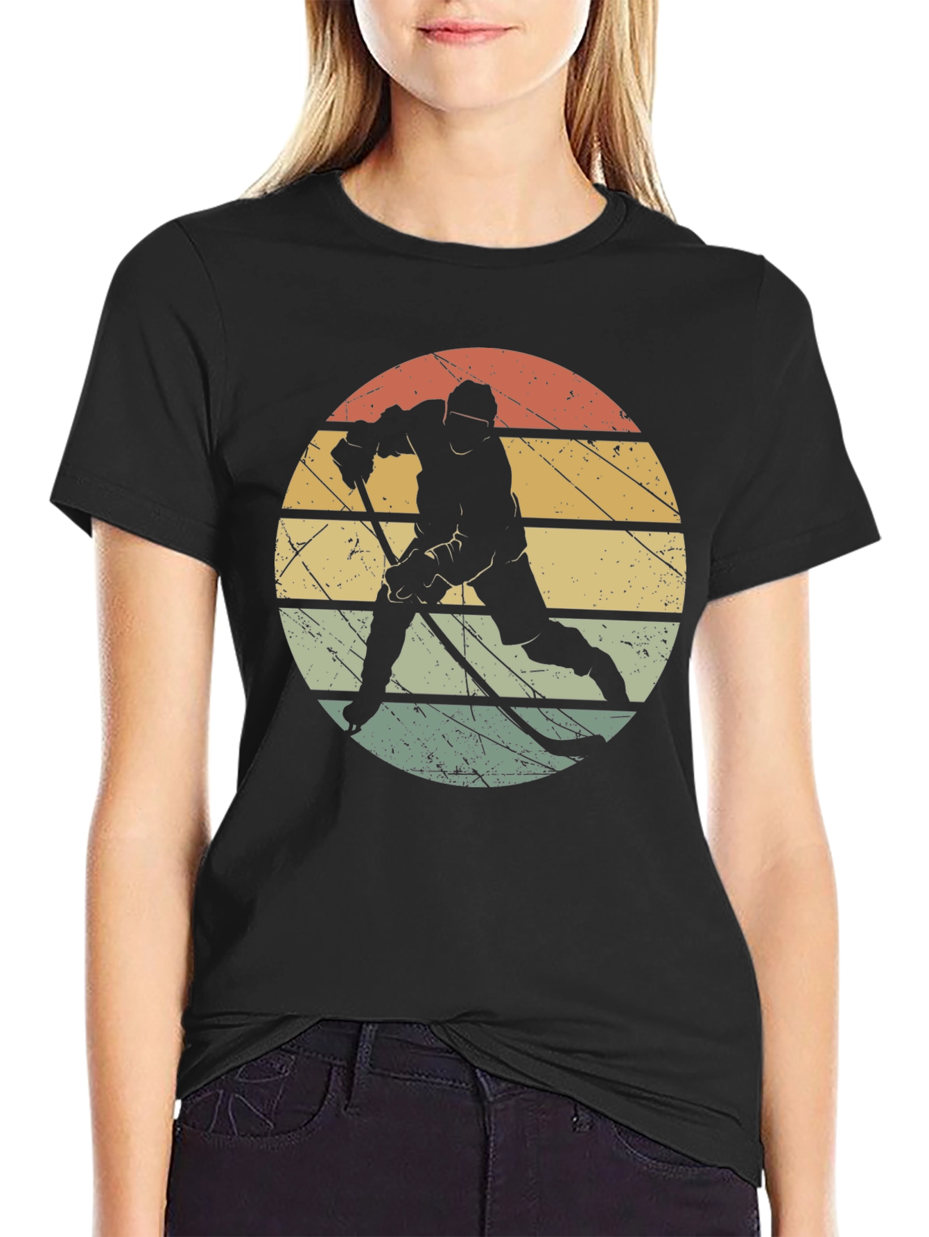 Retro Hockey Player Black T-Shirt