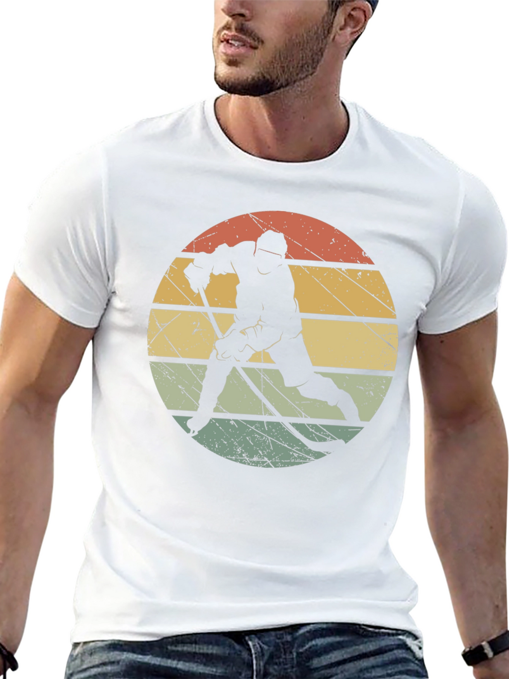 Retro Hockey Player Black T-Shirt