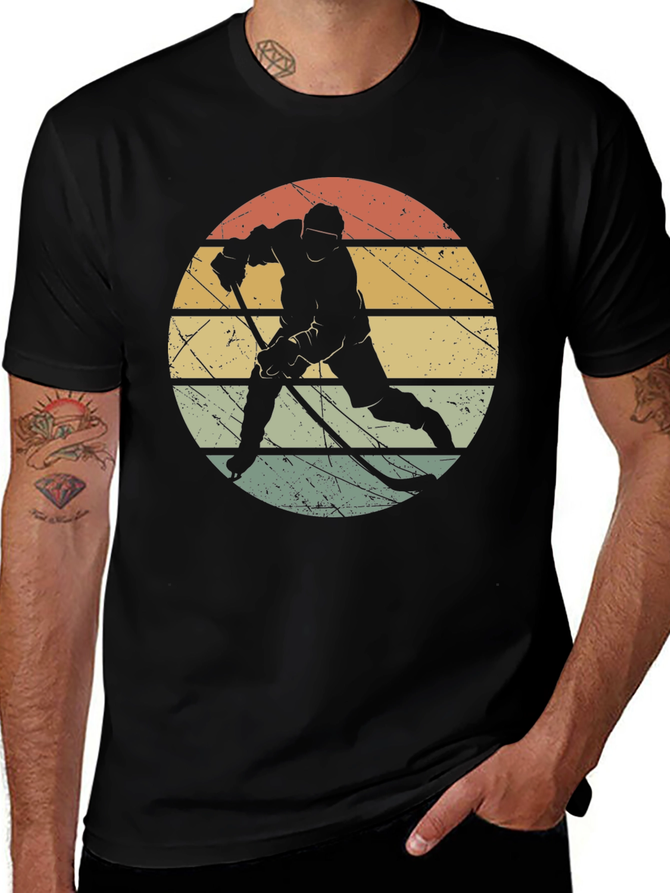 Retro Hockey Player Black T-Shirt