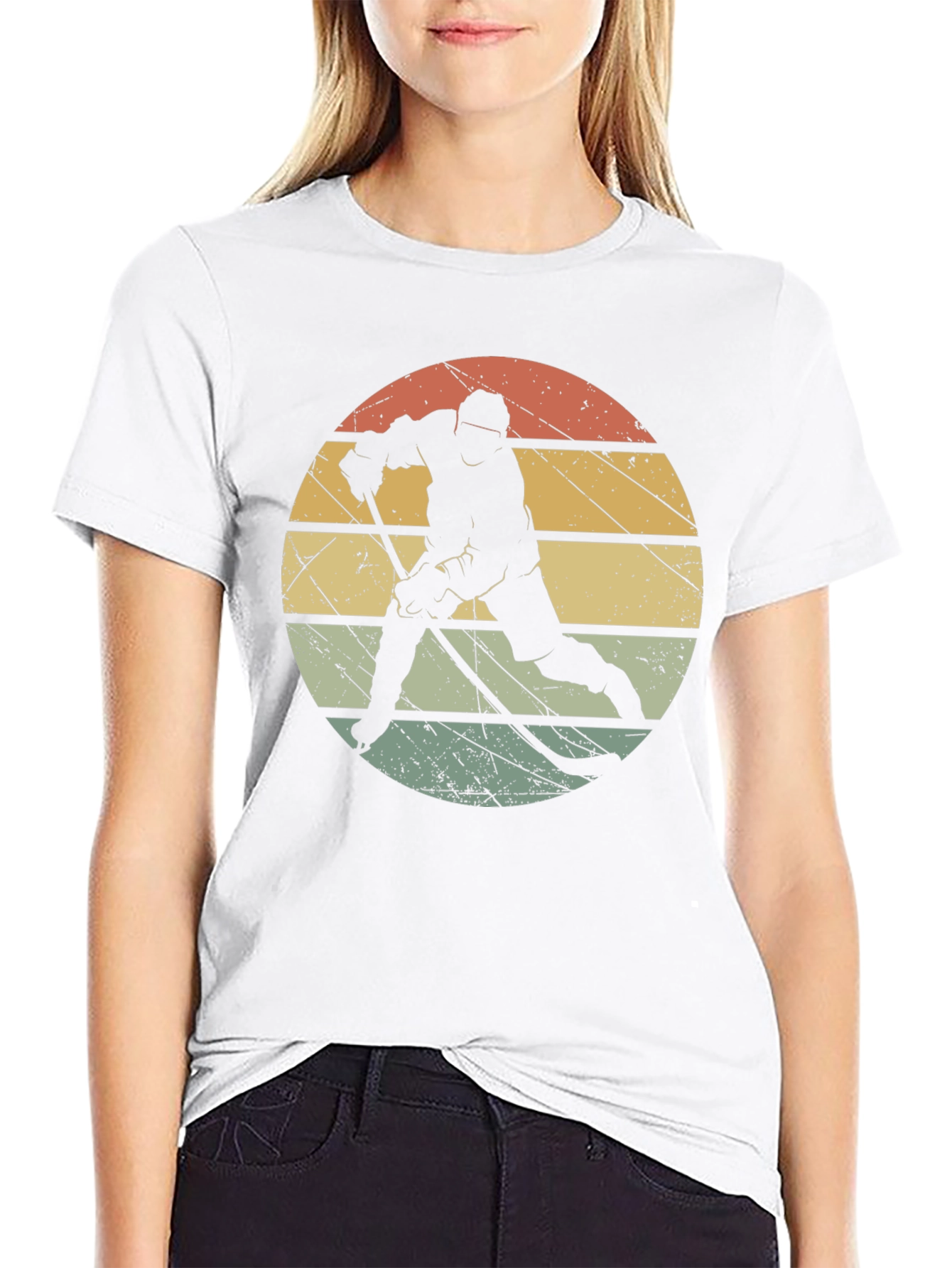 Retro Hockey Player Black T-Shirt