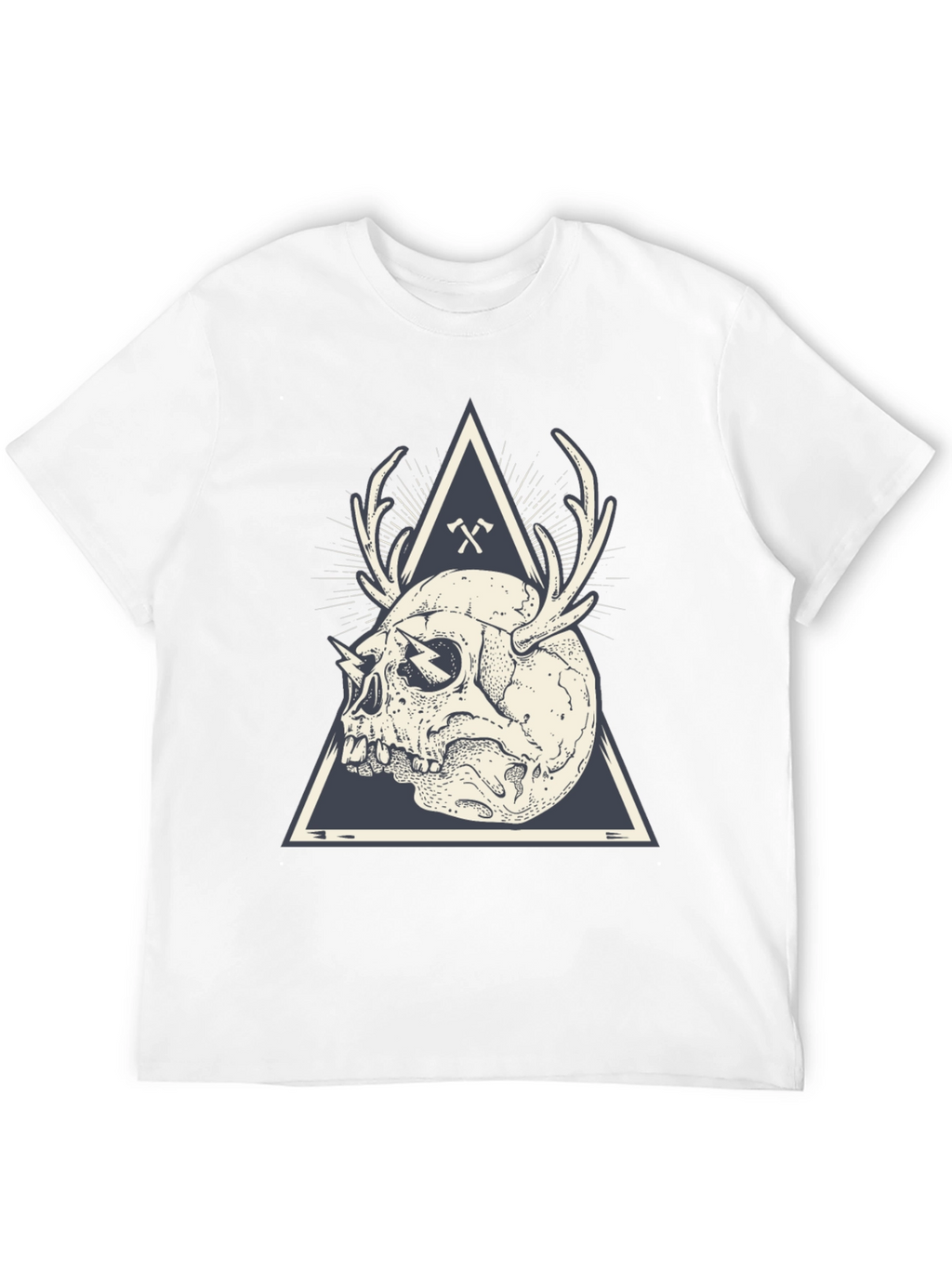 Skull & Antlers Graphic Print Crew Neck Tee