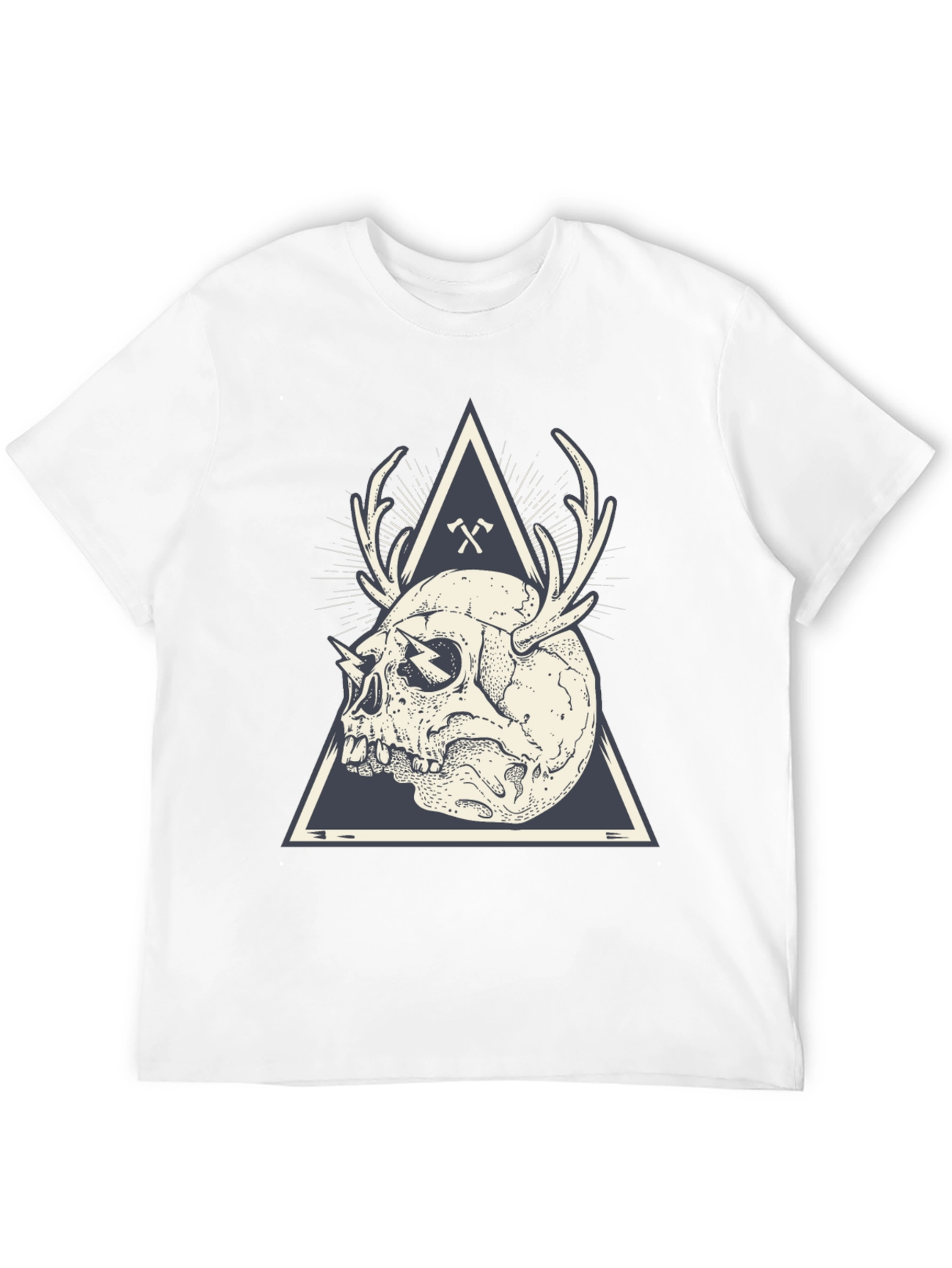 Skull & Antlers Graphic Print Crew Neck Tee