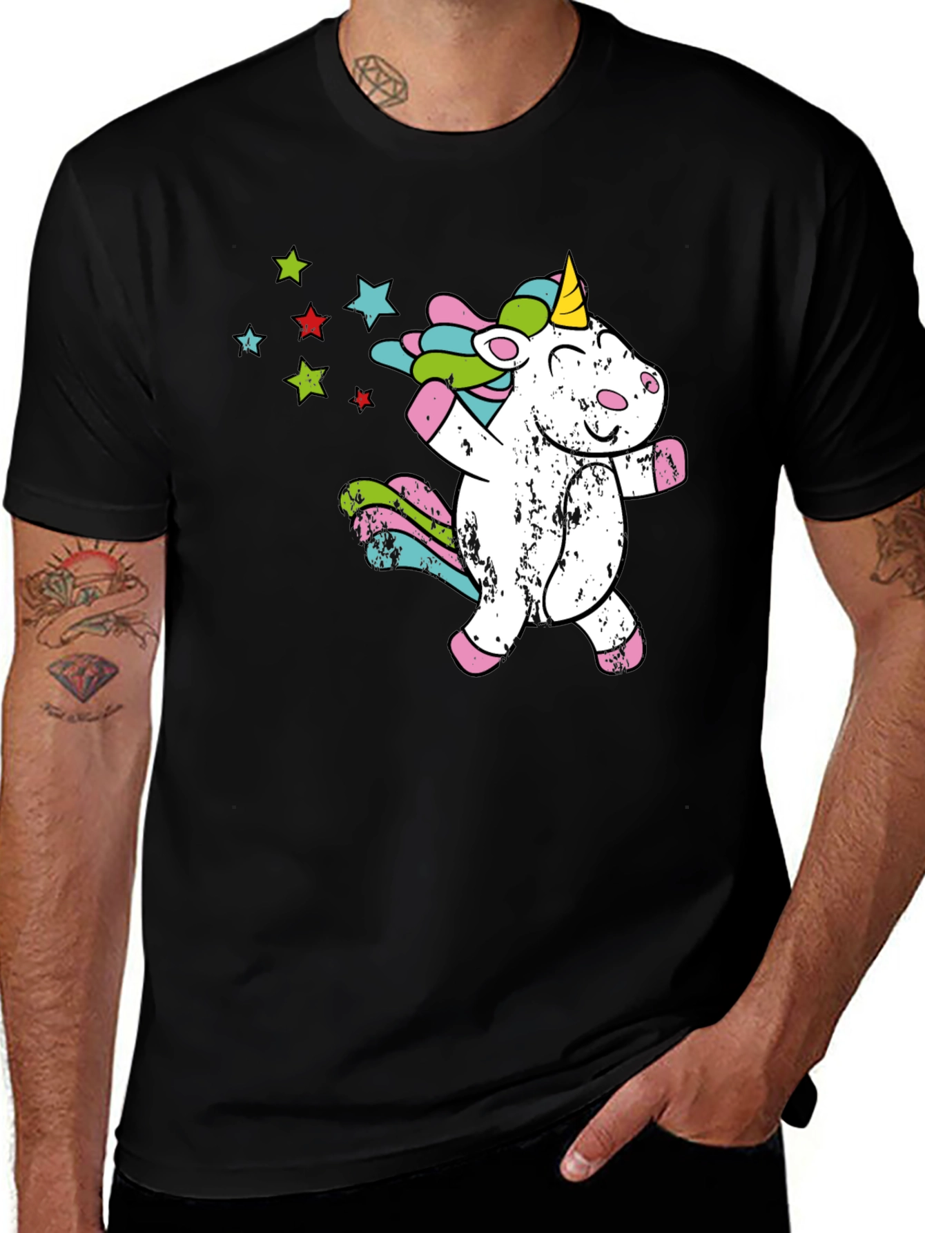 Dabbing Unicorn Graphic Tee - Black Cotton Shirt
