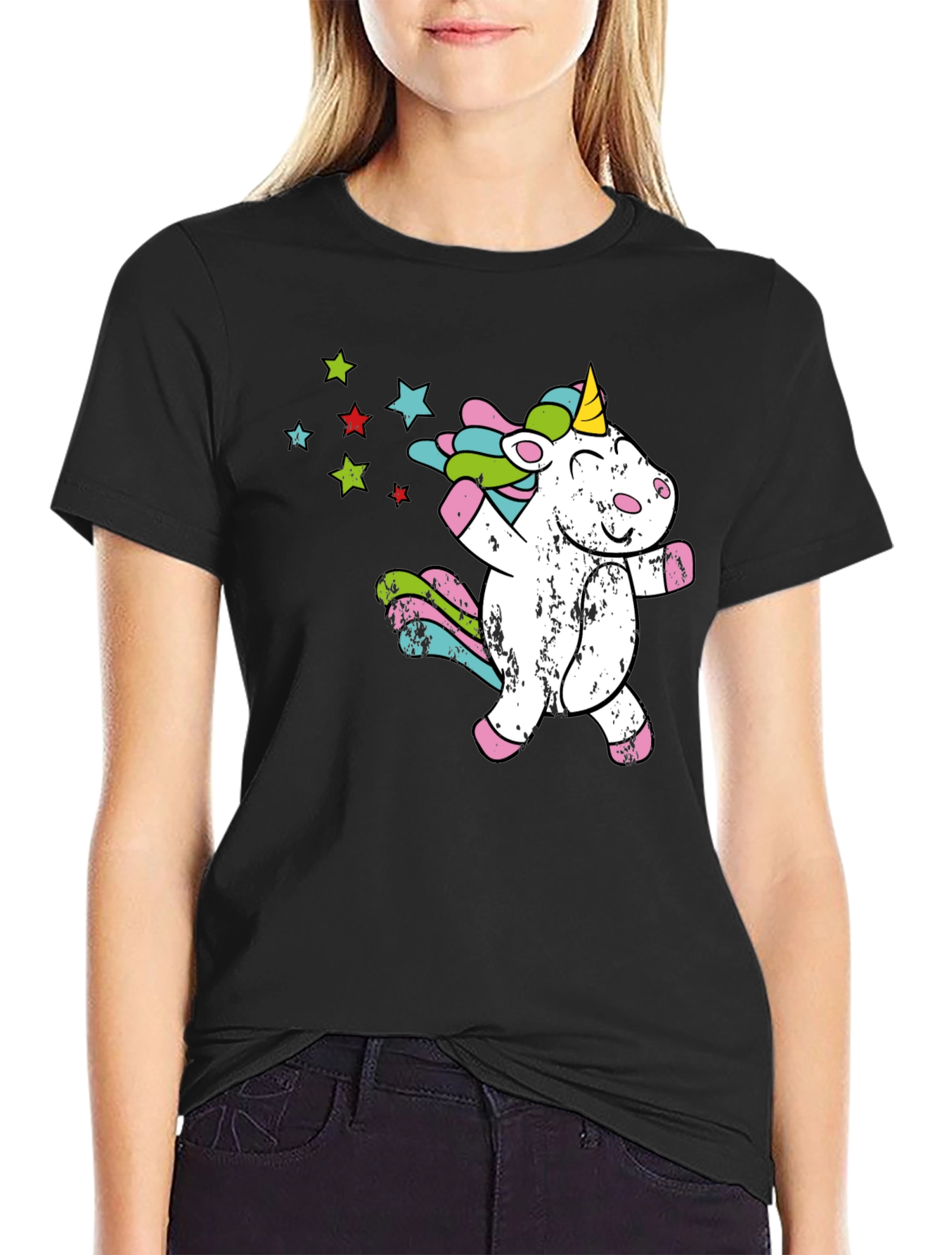 Dabbing Unicorn Graphic Tee - Black Cotton Shirt