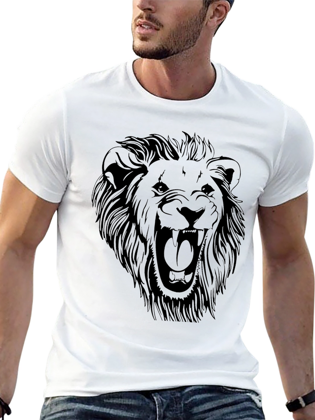 Mens Lion Graphic Black T-Shirt