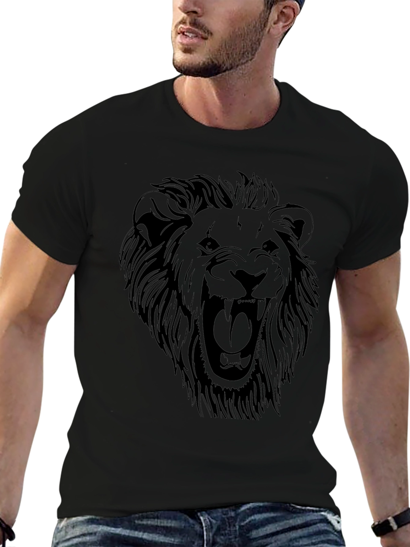 Mens Lion Graphic Black T-Shirt