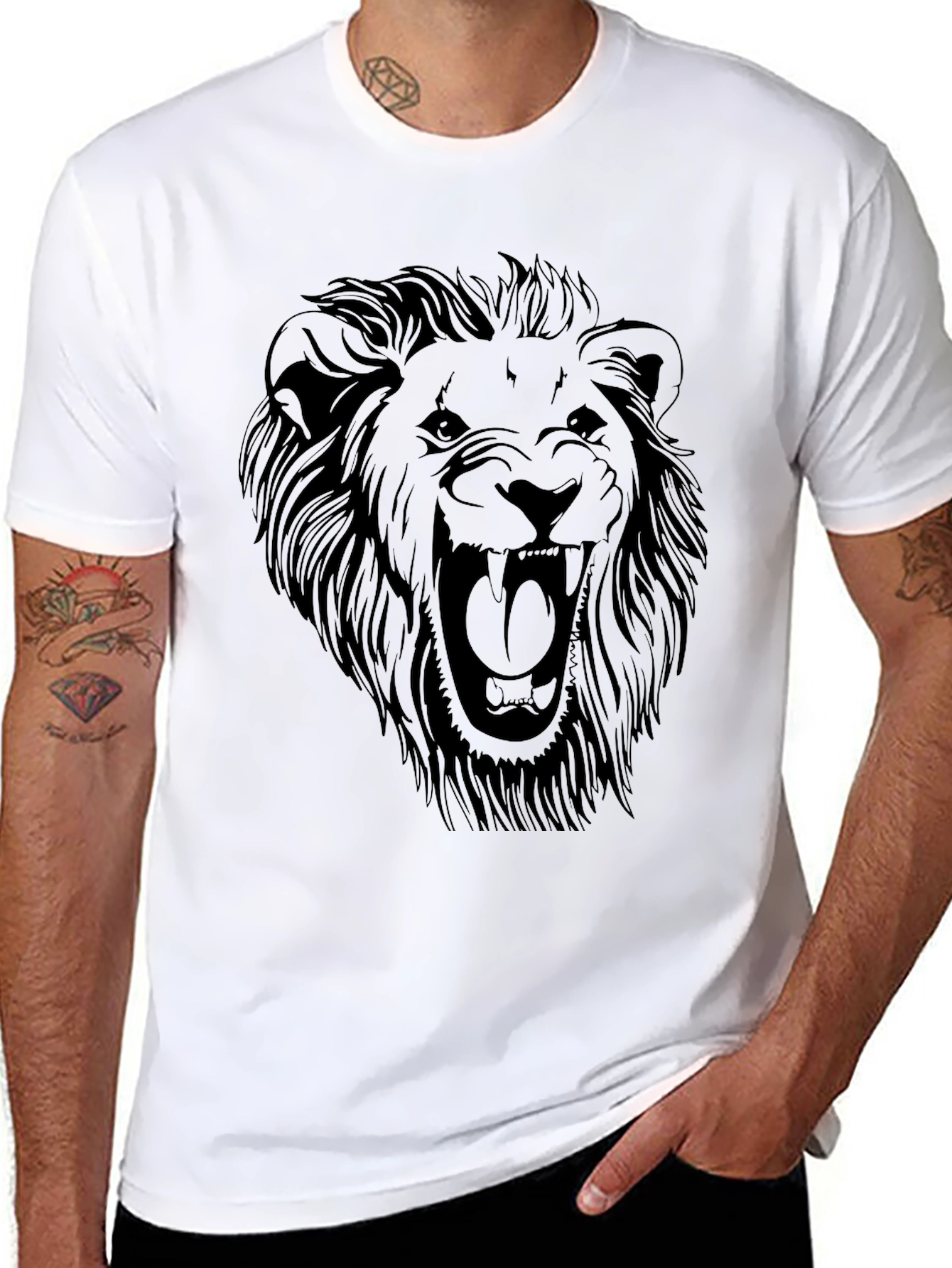 Mens Lion Graphic Black T-Shirt