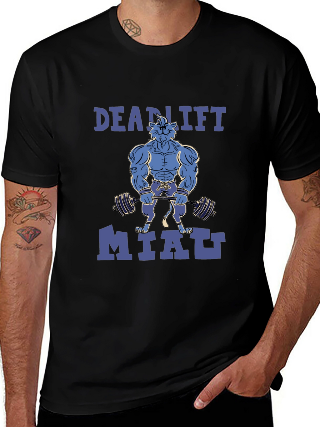 Deadlift Miatt Black T-Shirt - Gym Cat Design