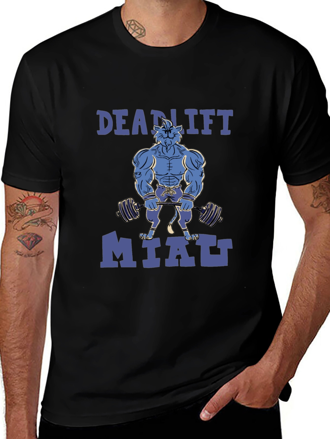 Deadlift Miatt Black T-Shirt - Gym Cat Design