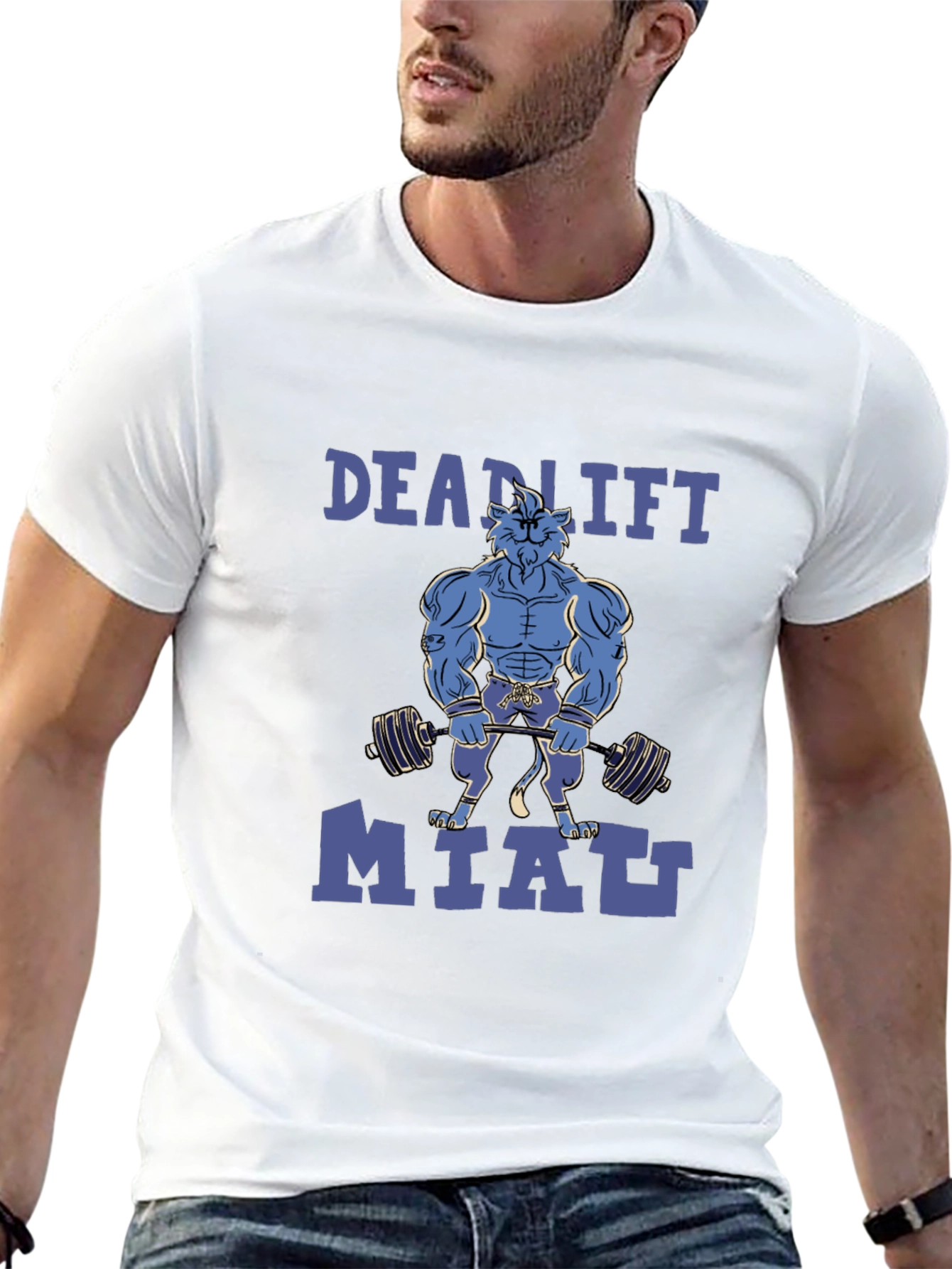 Deadlift Miatt Black T-Shirt - Gym Cat Design