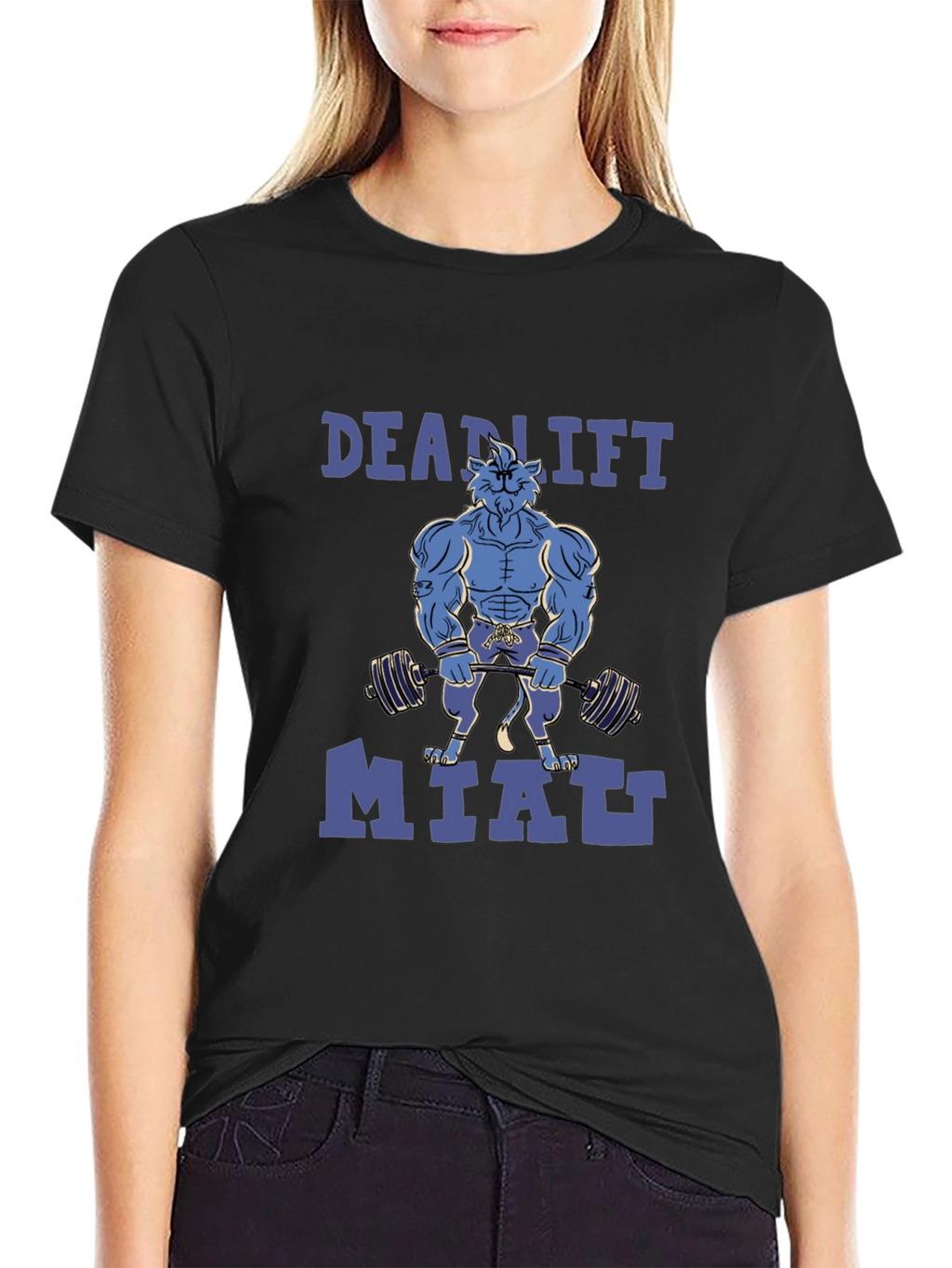 Deadlift Miatt Black T-Shirt - Gym Cat Design