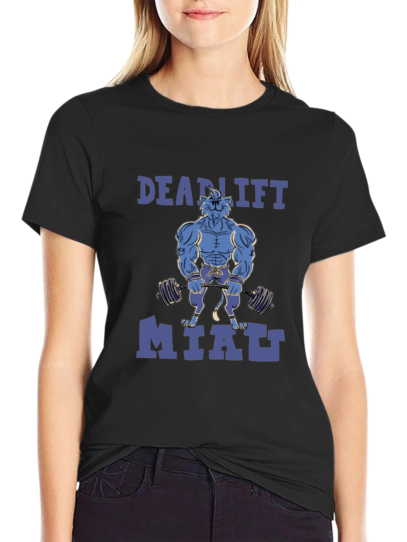Deadlift Miatt Black T-Shirt - Gym Cat Design