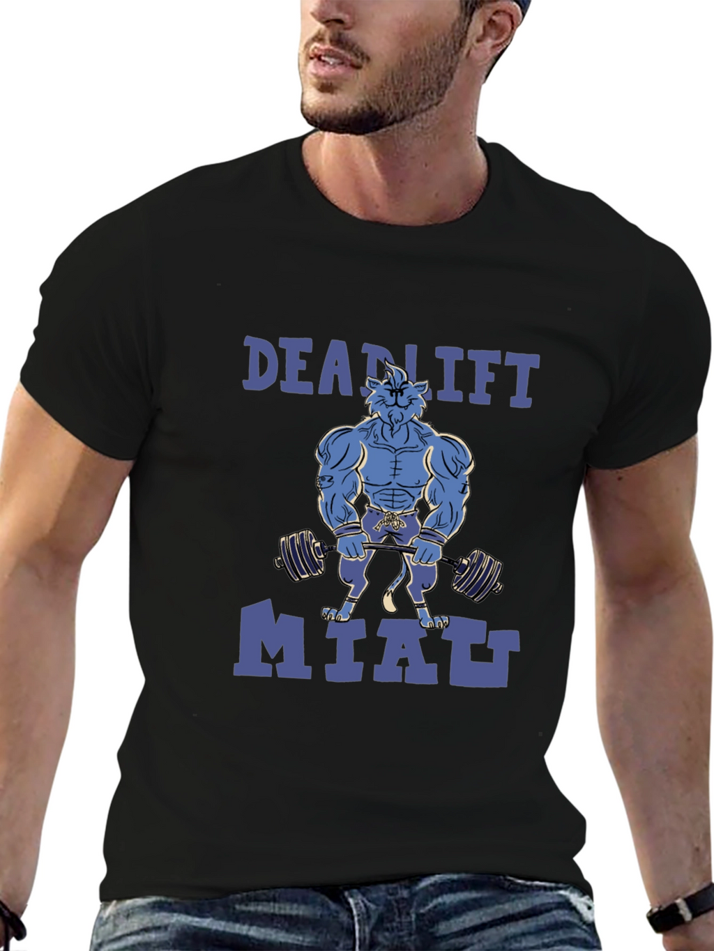 Deadlift Miatt Black T-Shirt - Gym Cat Design