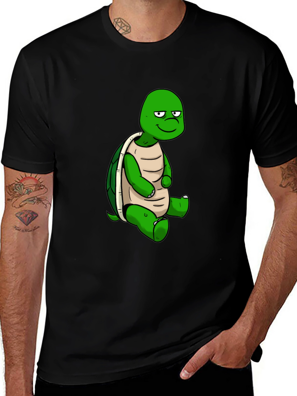 Cartoon Turtle Graphic T-Shirt - Black
