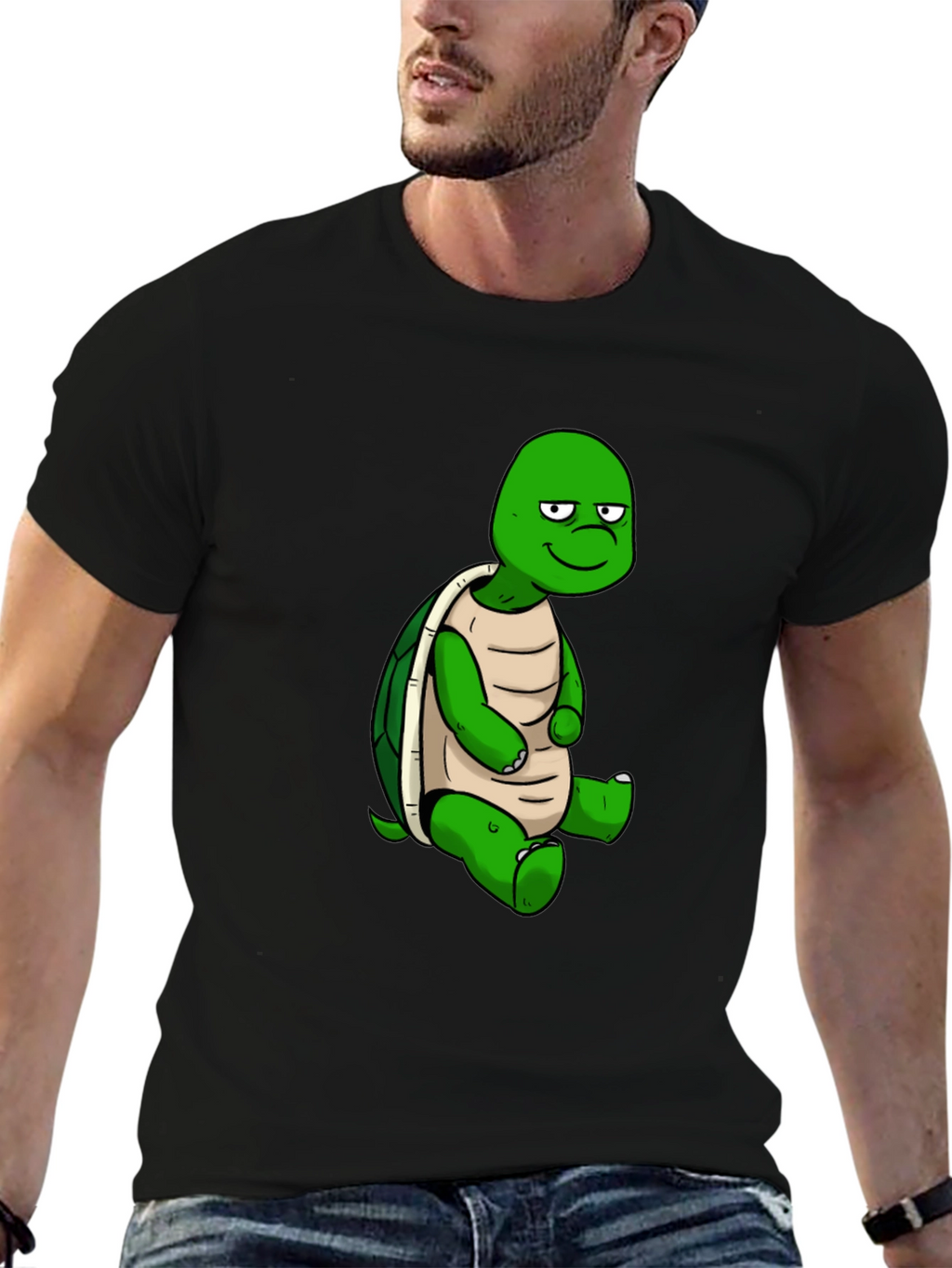 Cartoon Turtle Graphic T-Shirt - Black