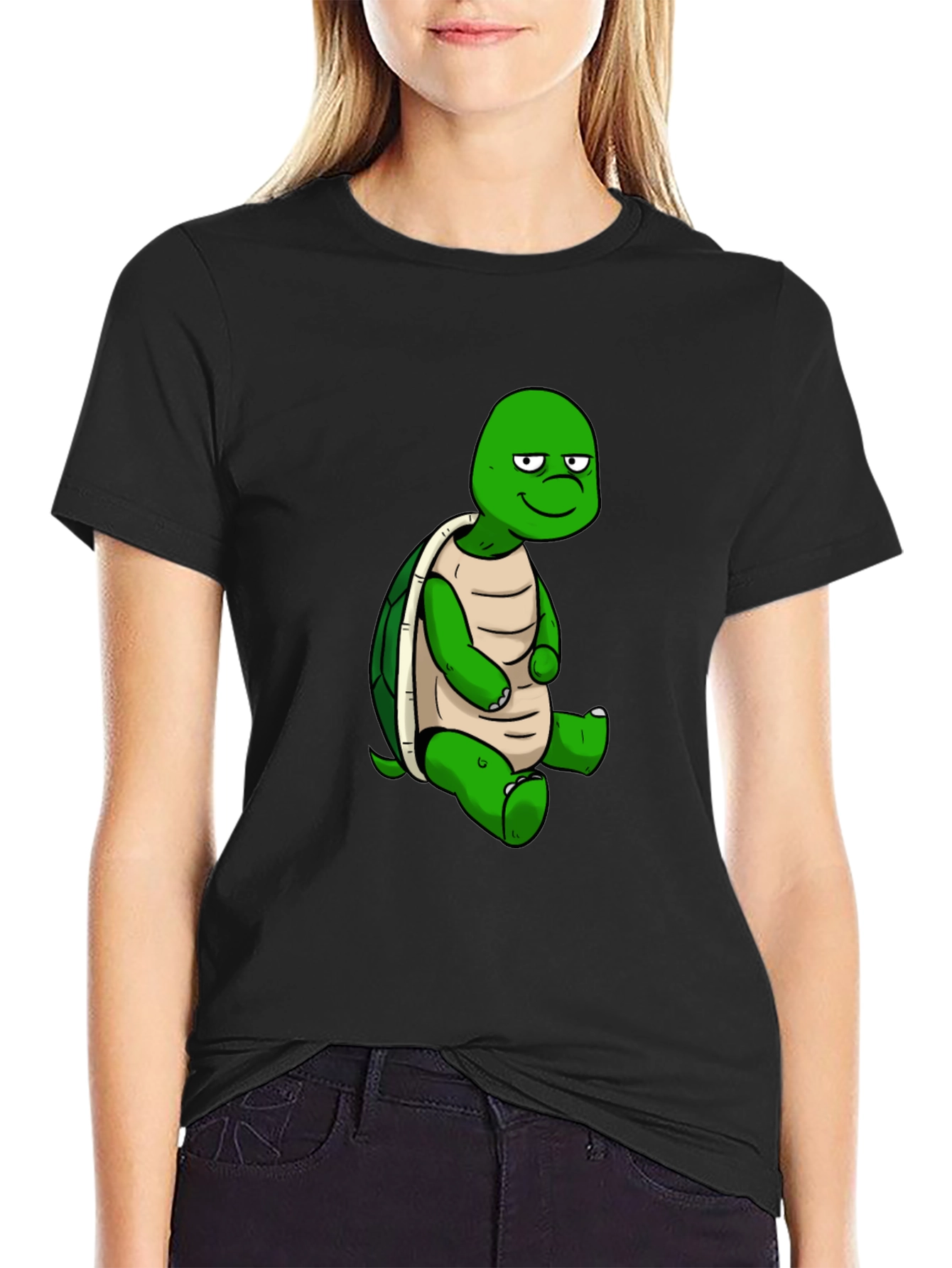 Cartoon Turtle Graphic T-Shirt - Black