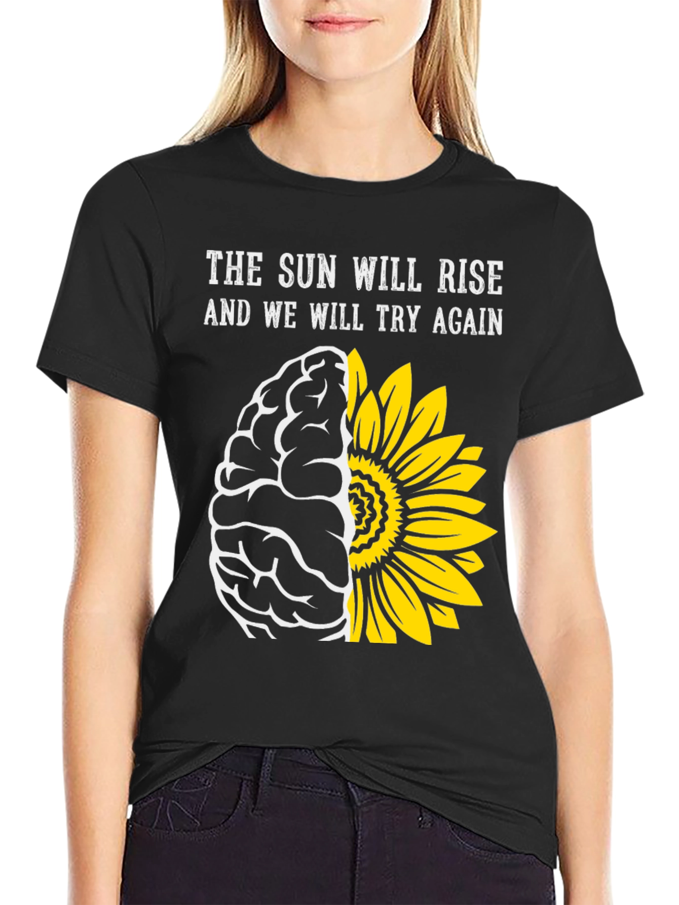 Sun Will Rise T-Shirt: Brain & Sunflower Design