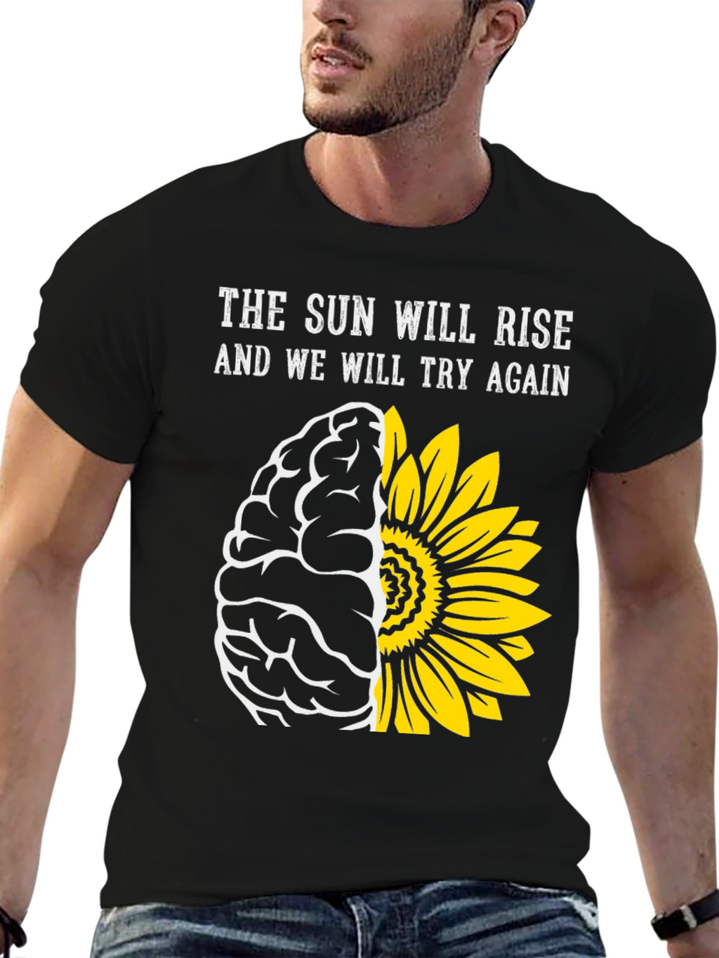 Sun Will Rise T-Shirt: Brain & Sunflower Design