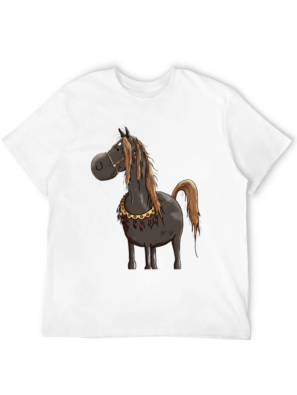 Cartoon Horse Graphic Tee - Black