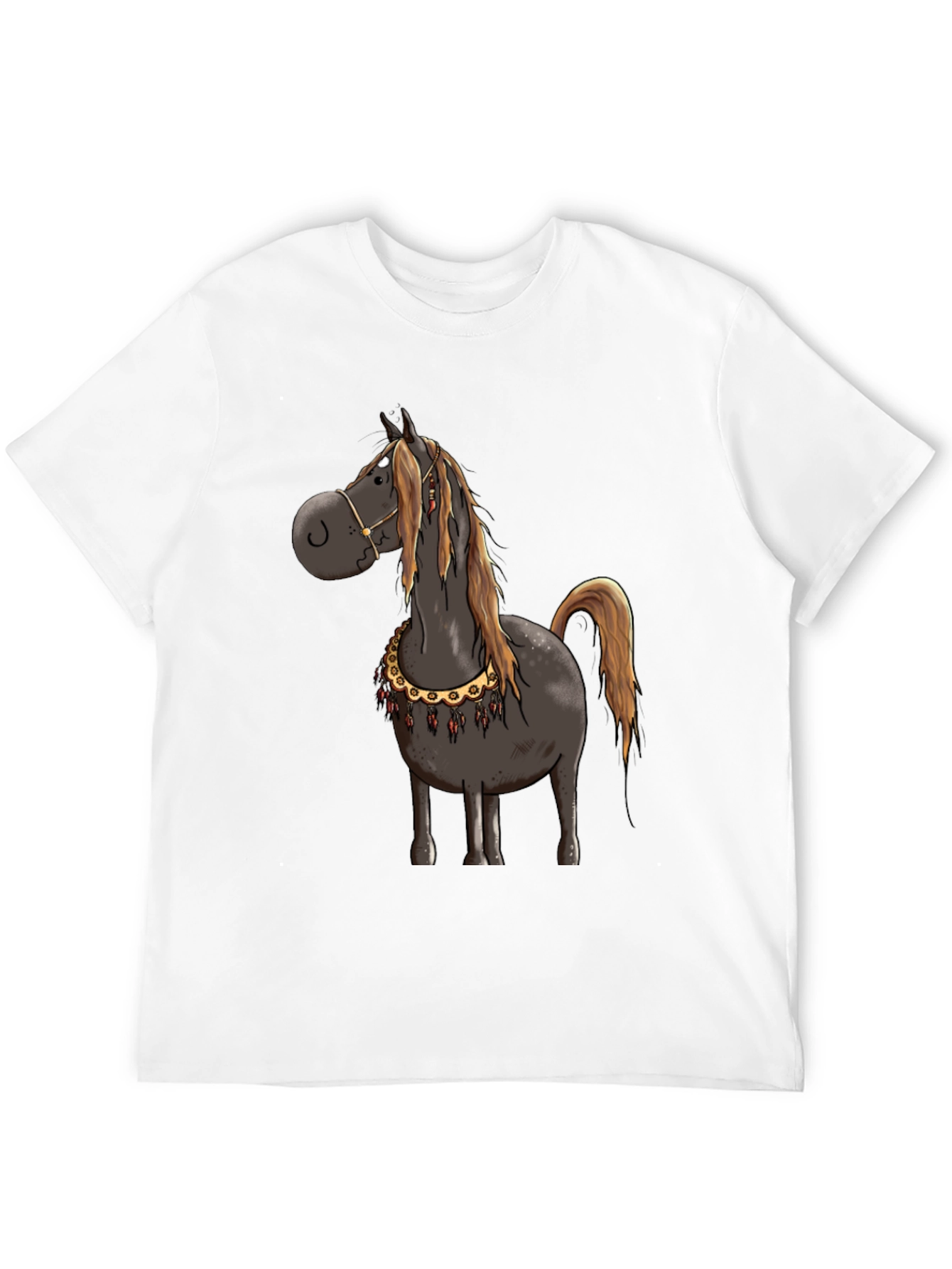 Cartoon Horse Graphic Tee - Black
