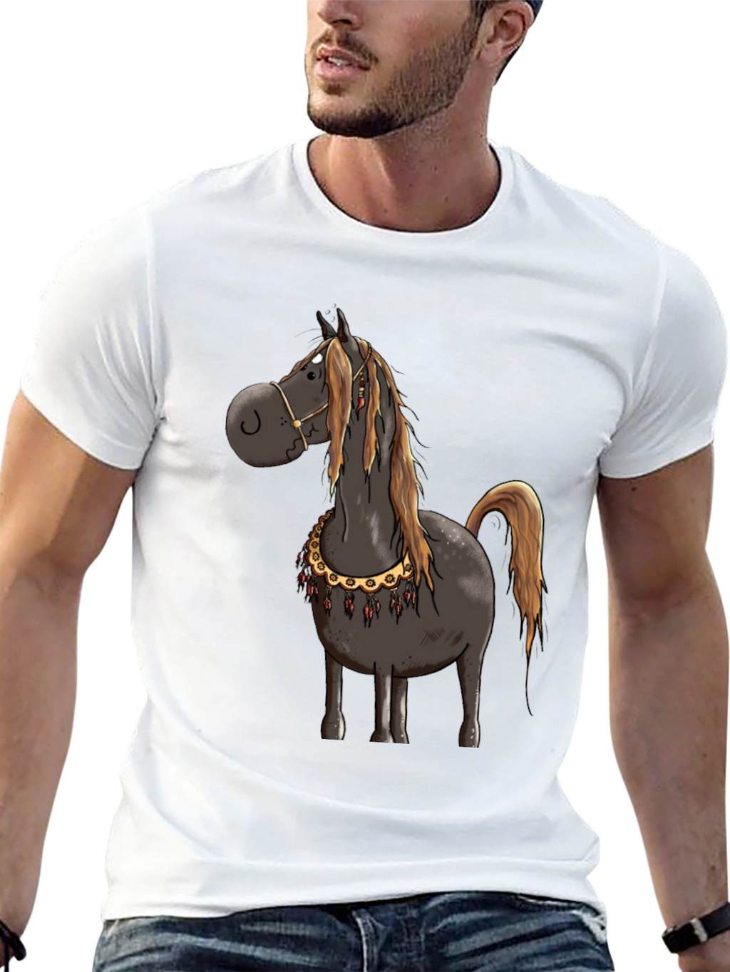 Cartoon Horse Graphic Tee - Black