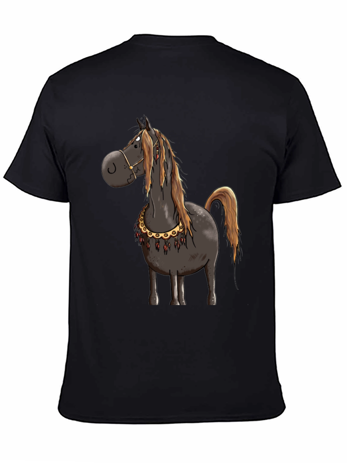 Cartoon Horse Graphic Tee - Black