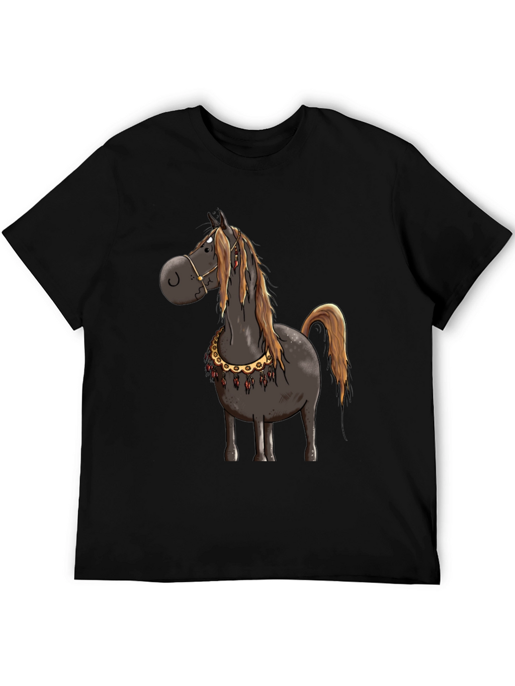 Cartoon Horse Graphic Tee - Black