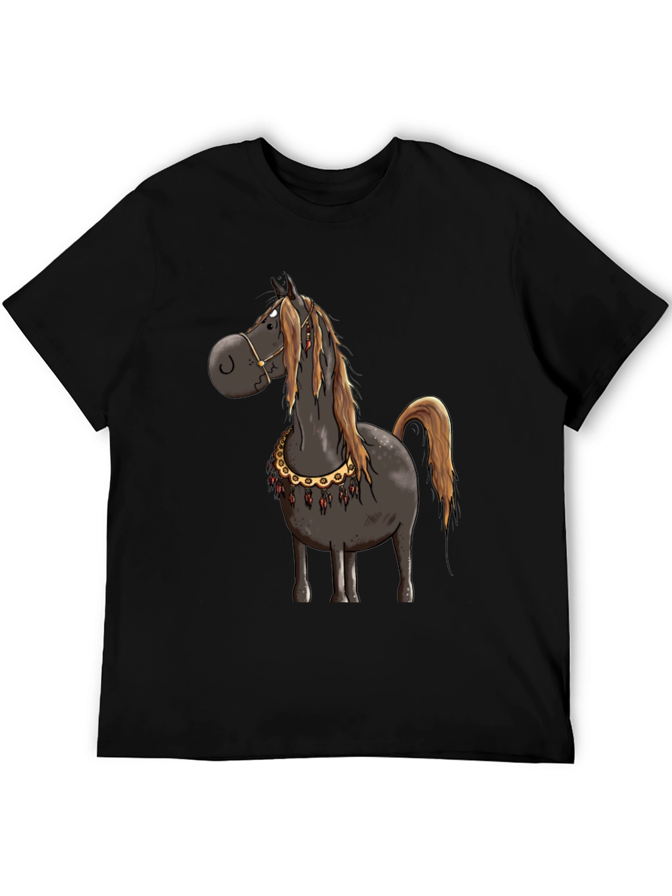 Cartoon Horse Graphic Tee - Black