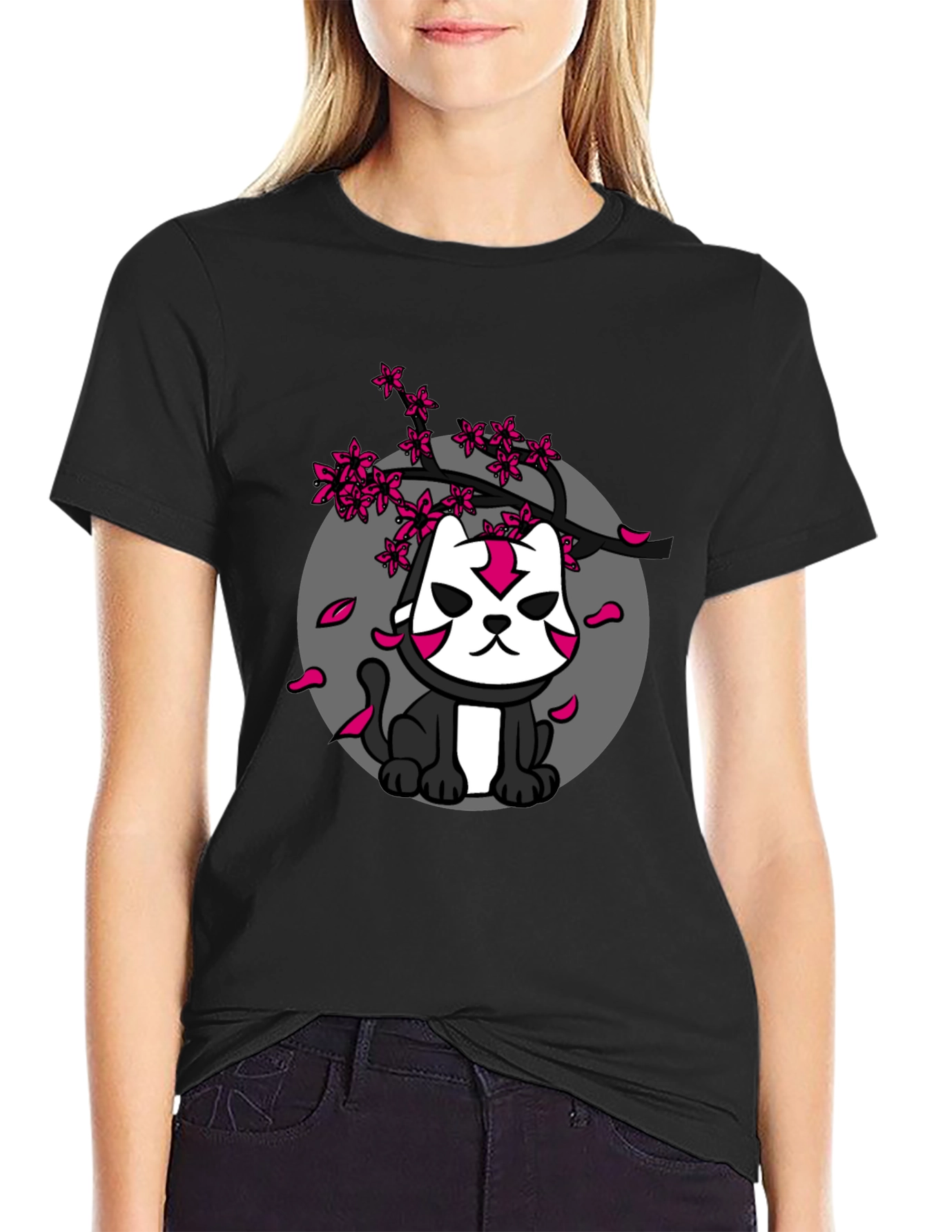 Ninja Cat Cherry Blossom Graphic Tee