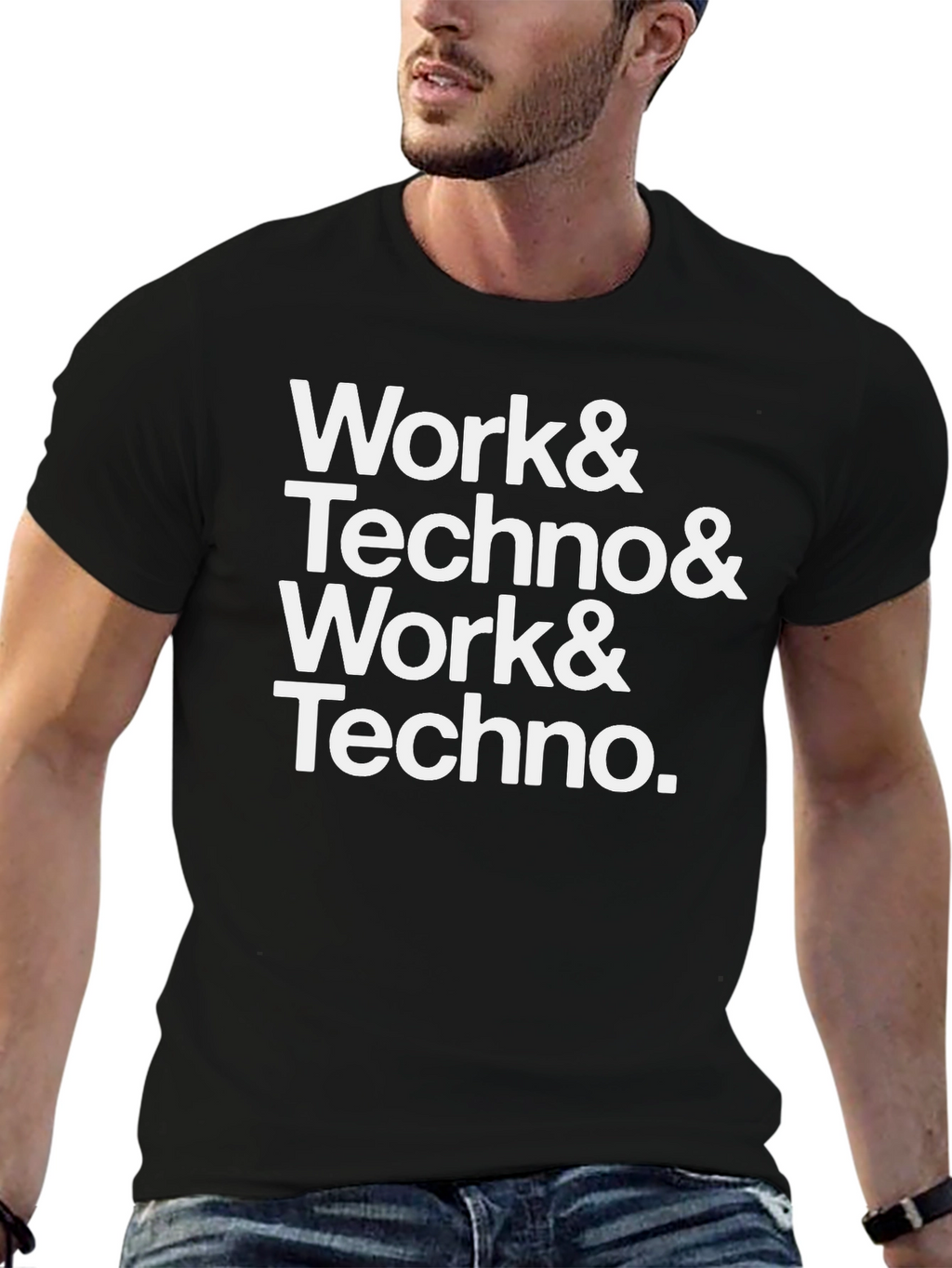Work & Techno Graphic Print Crew Neck T-Shirt