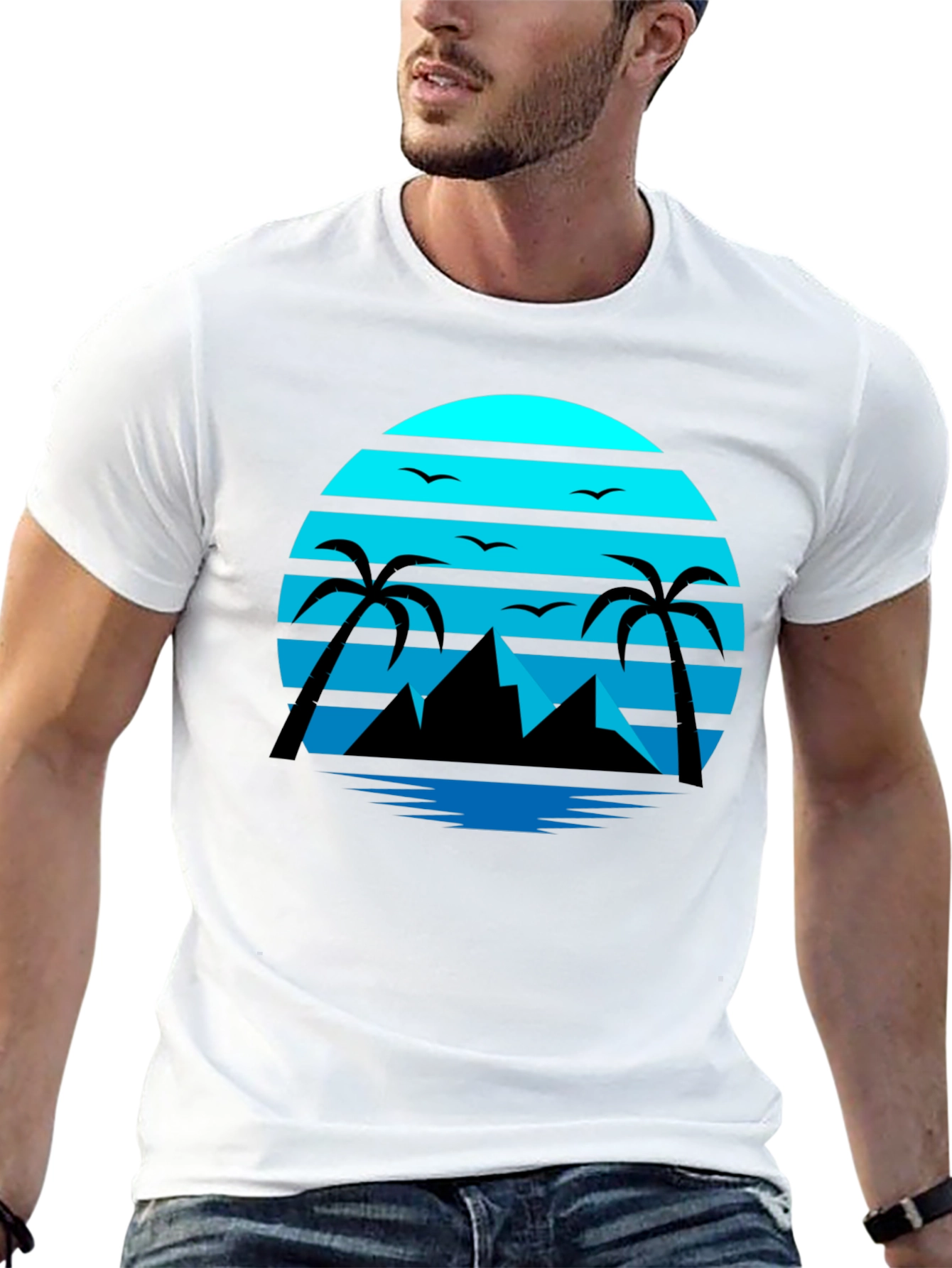 Retro Sunset Beach T-Shirt Palm Tree Graphic Tee