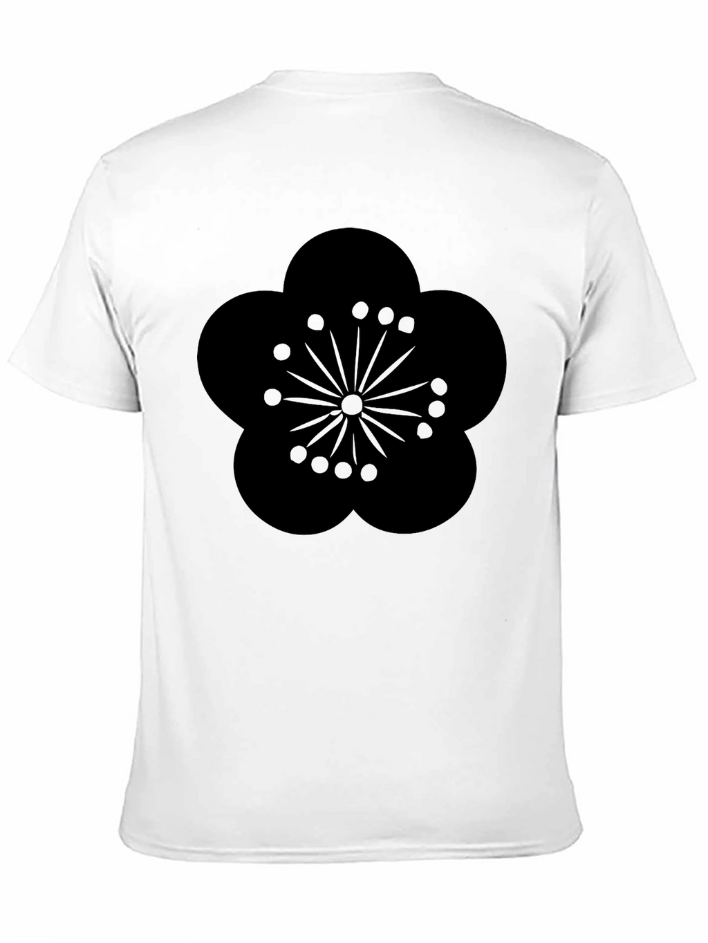 Mens Black T-Shirt with Plum Blossom Design