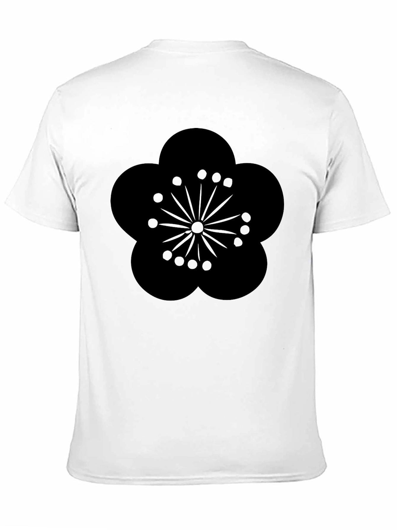 Mens Black T-Shirt with Plum Blossom Design