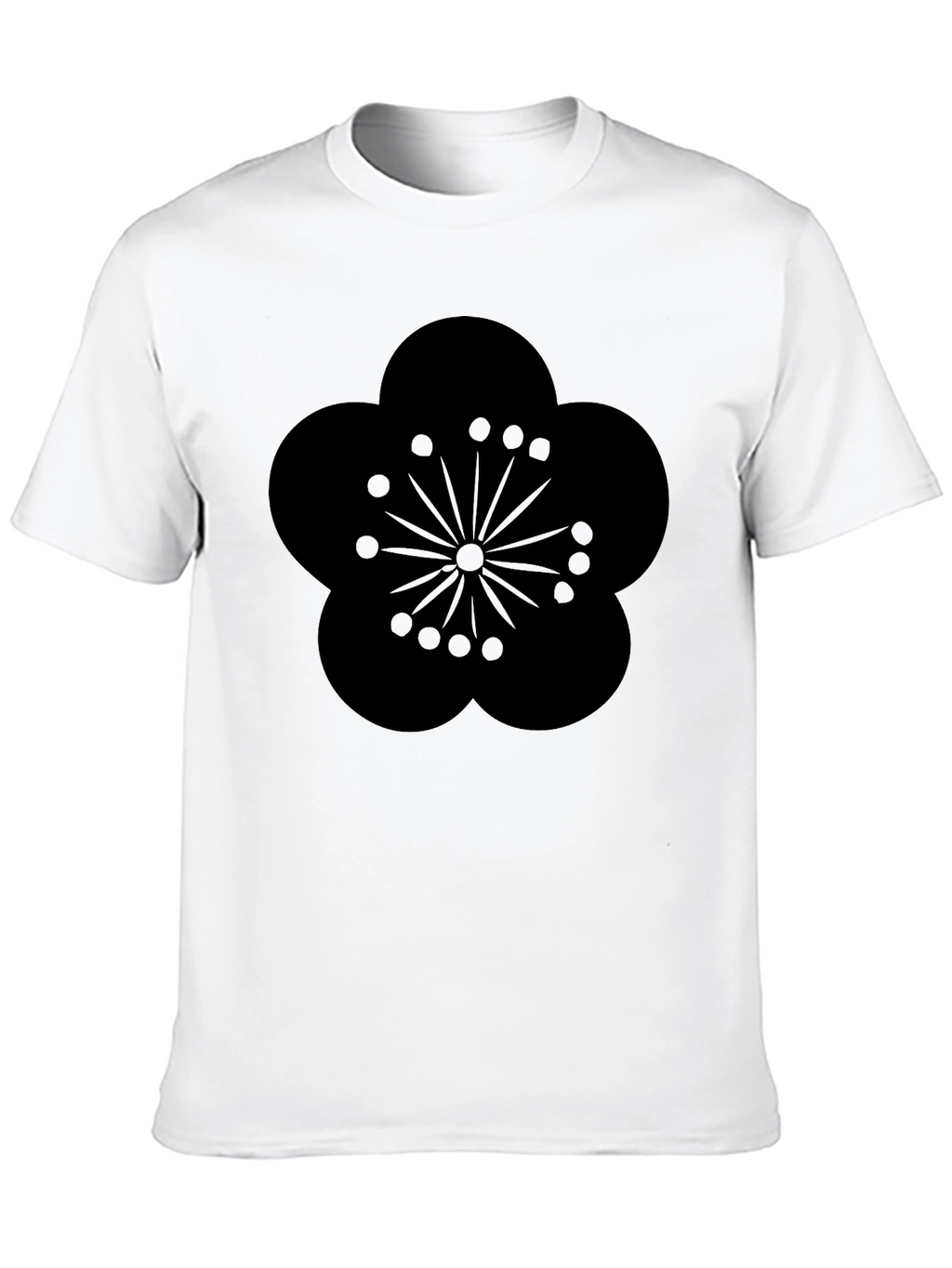 Mens Black T-Shirt with Plum Blossom Design