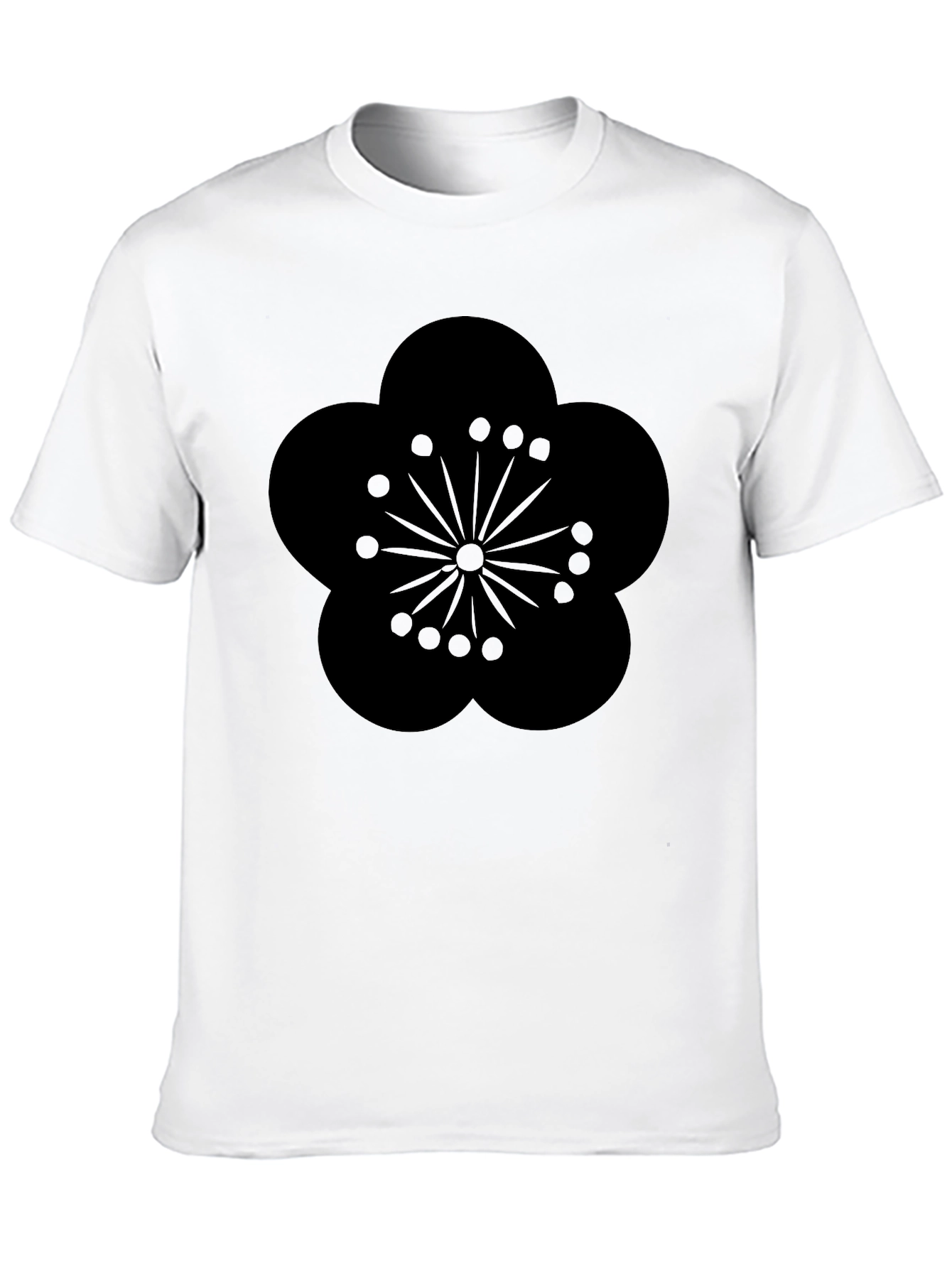 Mens Black T-Shirt with Plum Blossom Design