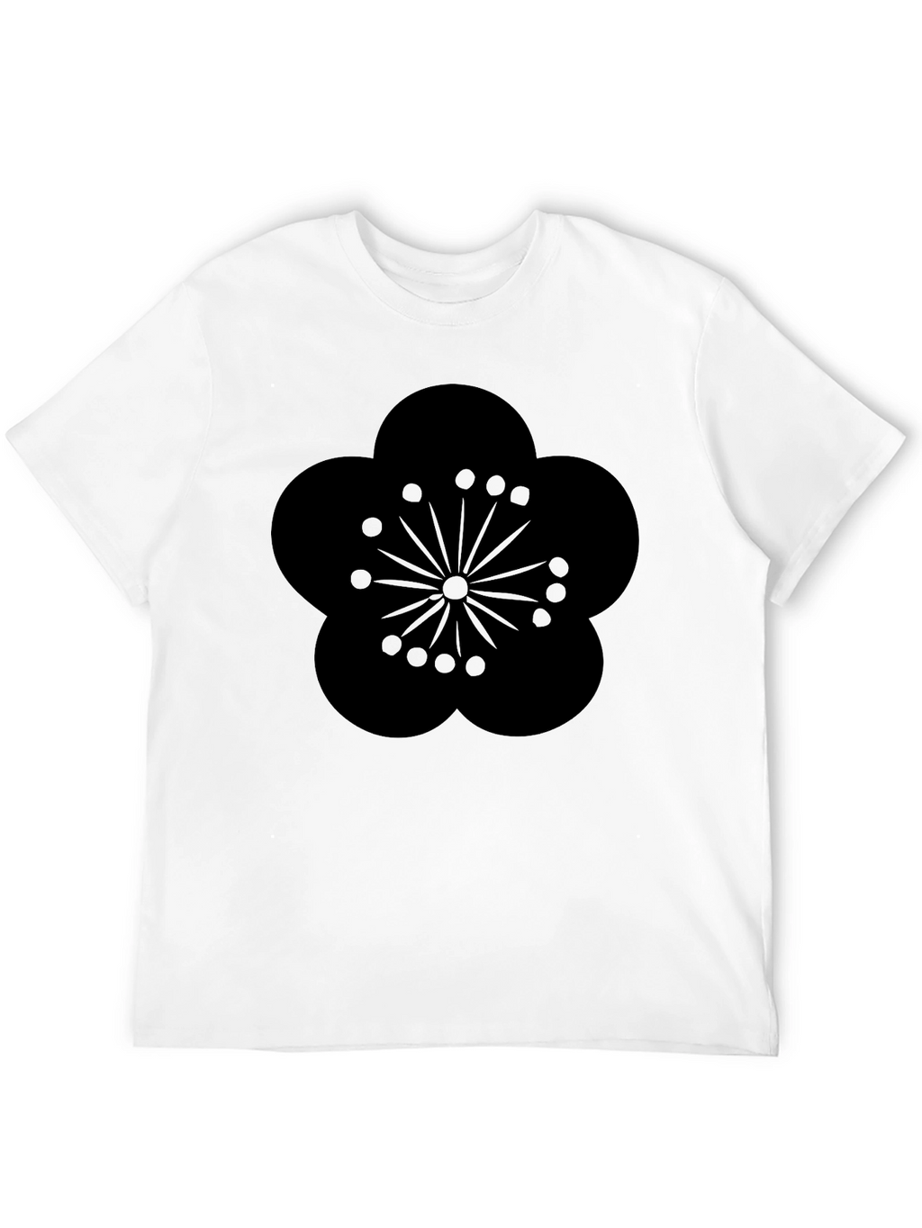 Mens Black T-Shirt with Plum Blossom Design