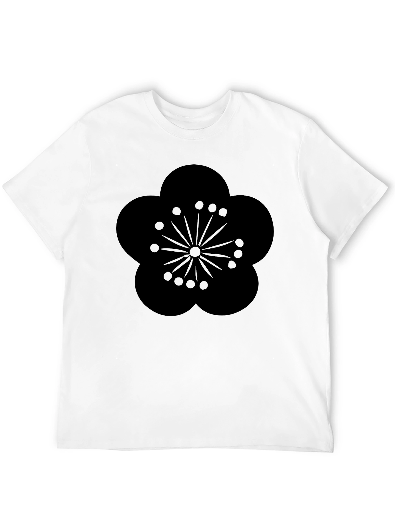 Mens Black T-Shirt with Plum Blossom Design
