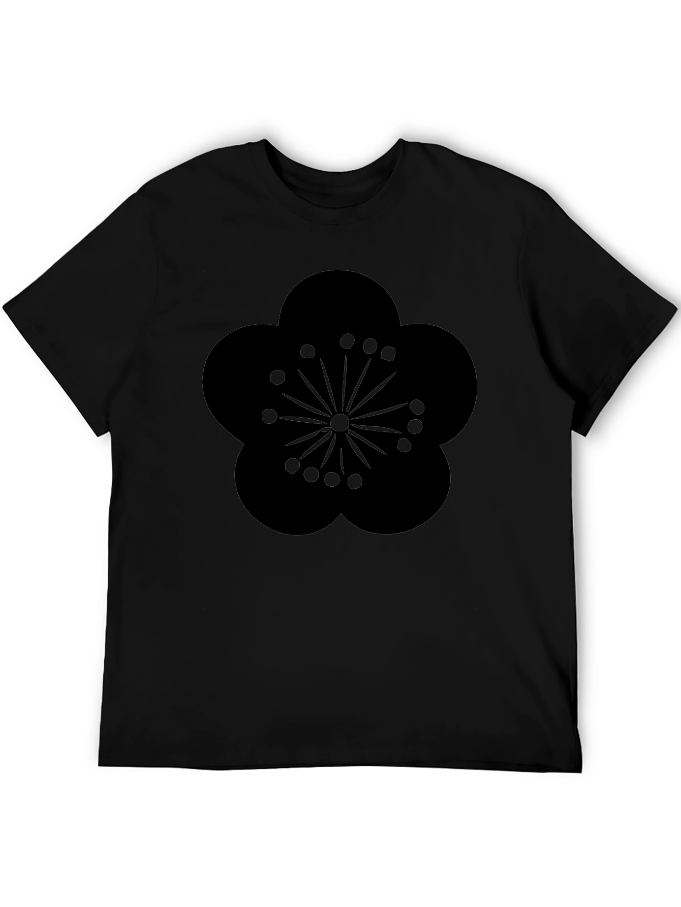 Mens Black T-Shirt with Plum Blossom Design