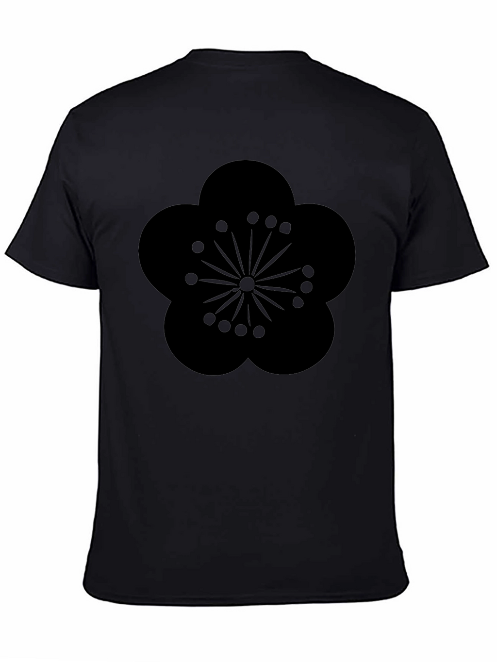 Mens Black T-Shirt with Plum Blossom Design