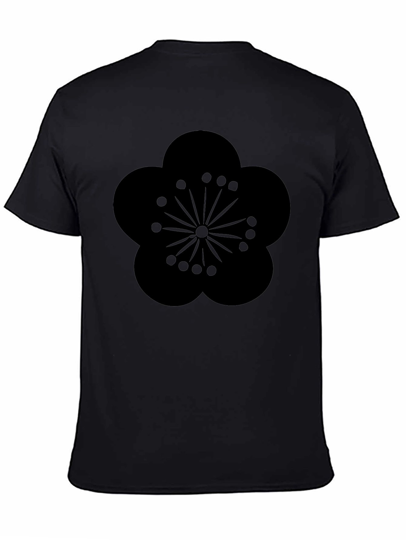Mens Black T-Shirt with Plum Blossom Design