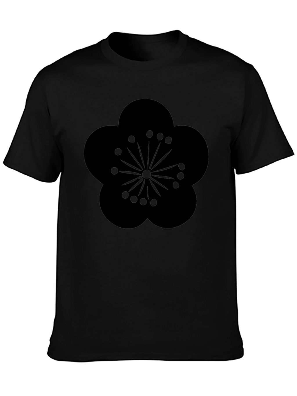 Mens Black T-Shirt with Plum Blossom Design