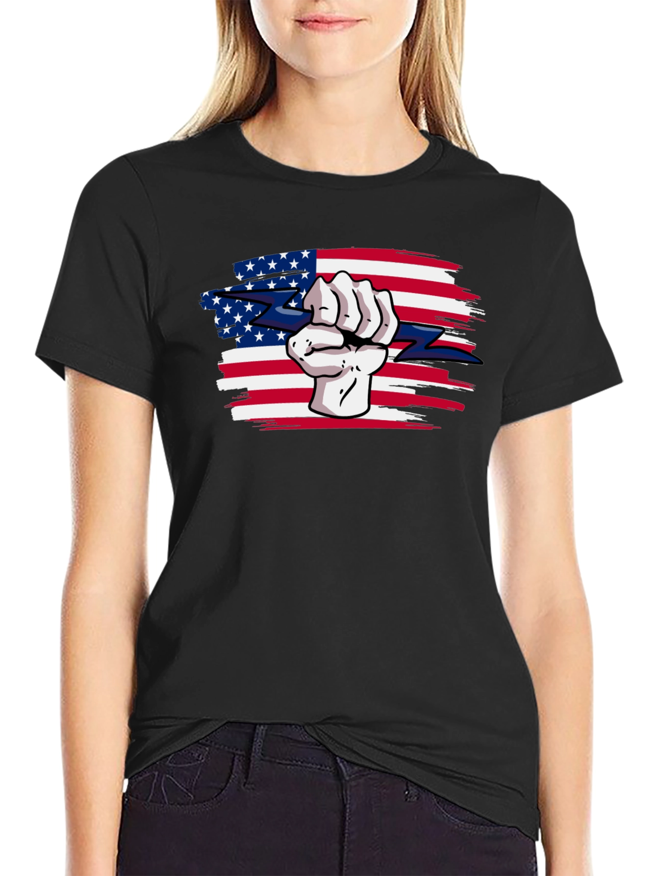 American Patriot Fist Lightning Bolt Graphic Tee