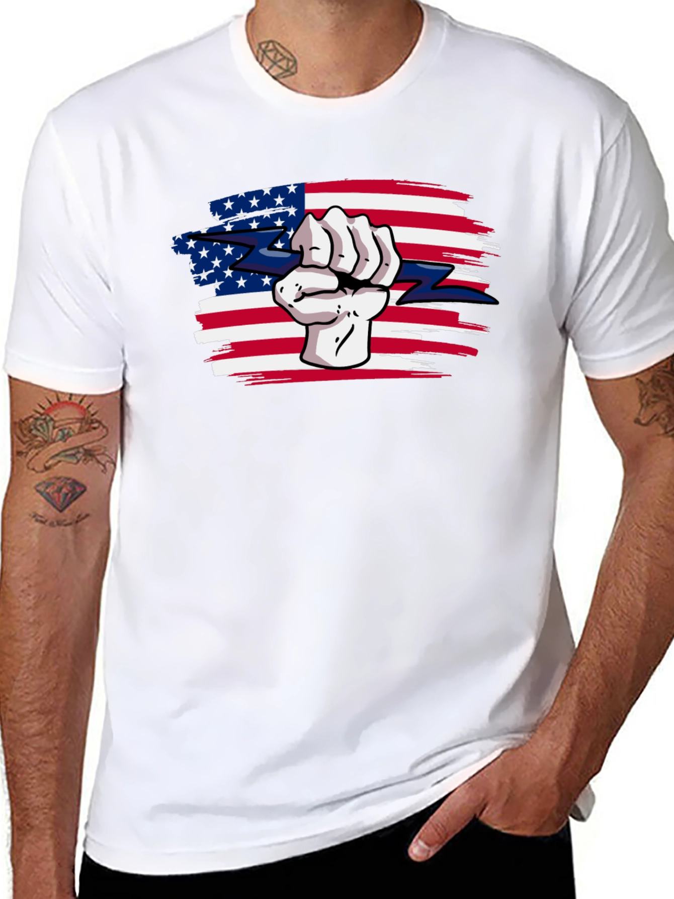 American Patriot Fist Lightning Bolt Graphic Tee