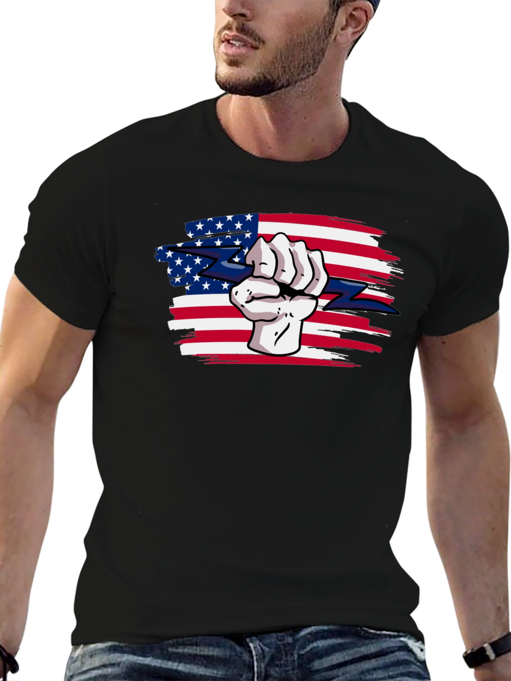 American Patriot Fist Lightning Bolt Graphic Tee