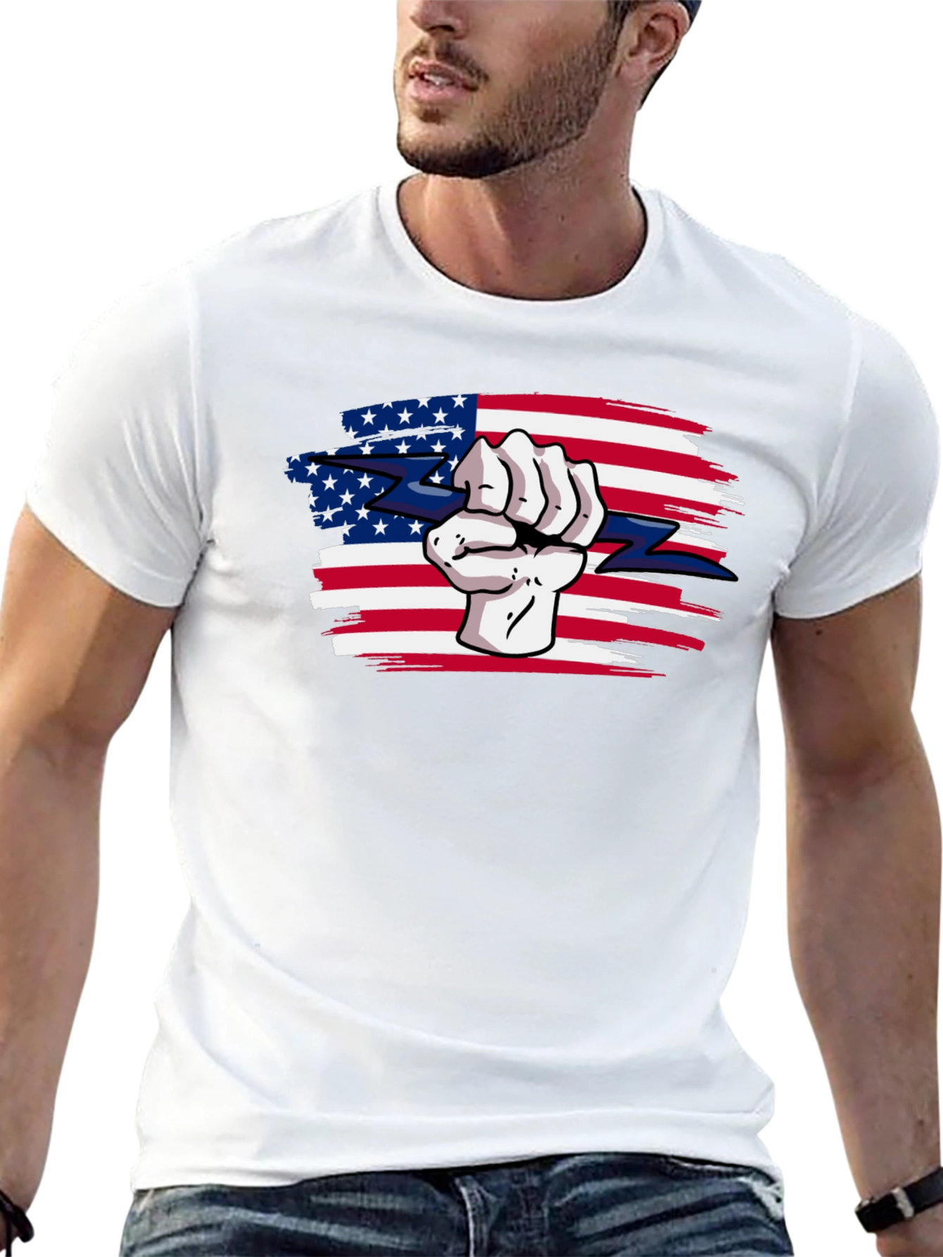 American Patriot Fist Lightning Bolt Graphic Tee