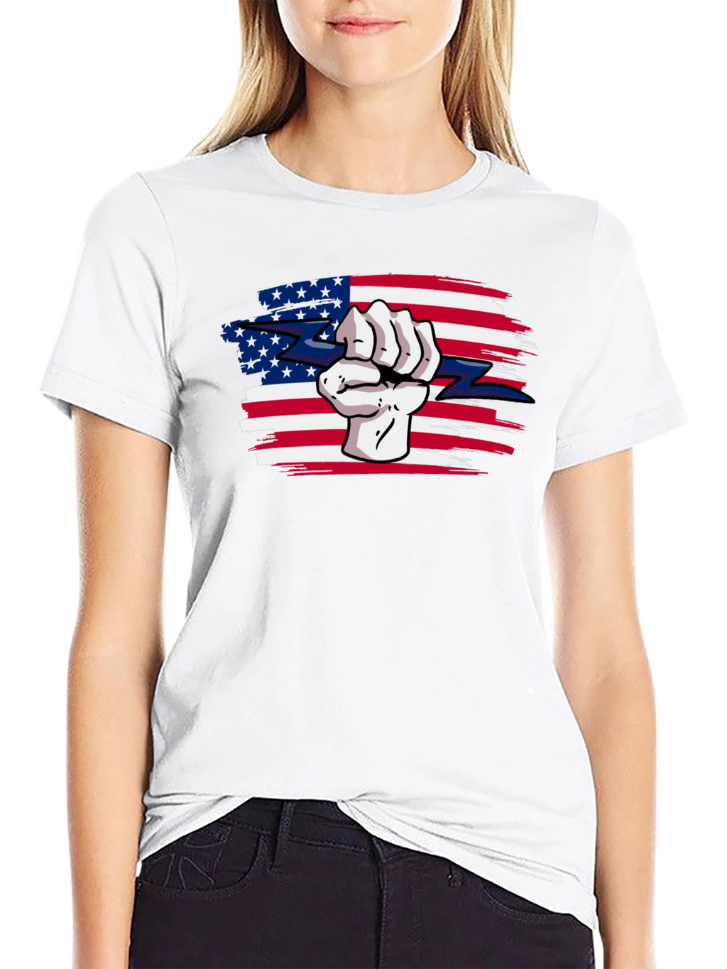 American Patriot Fist Lightning Bolt Graphic Tee