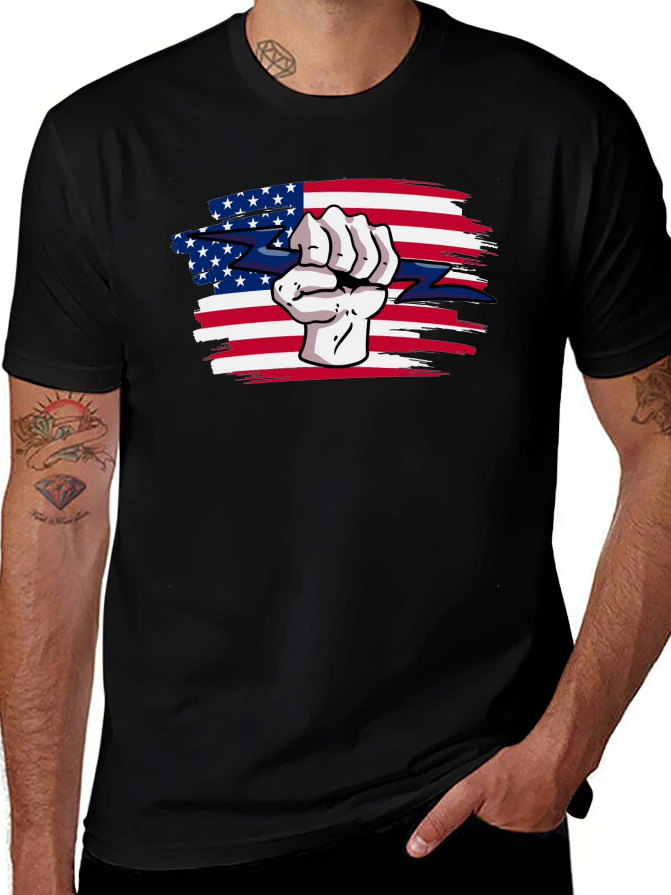 American Patriot Fist Lightning Bolt Graphic Tee