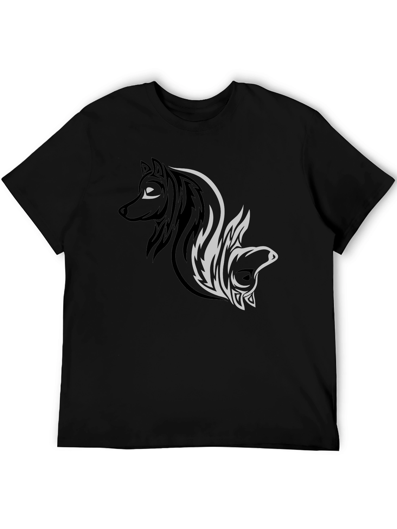 Yin Yang Wolf & Bear Black Graphic Tee