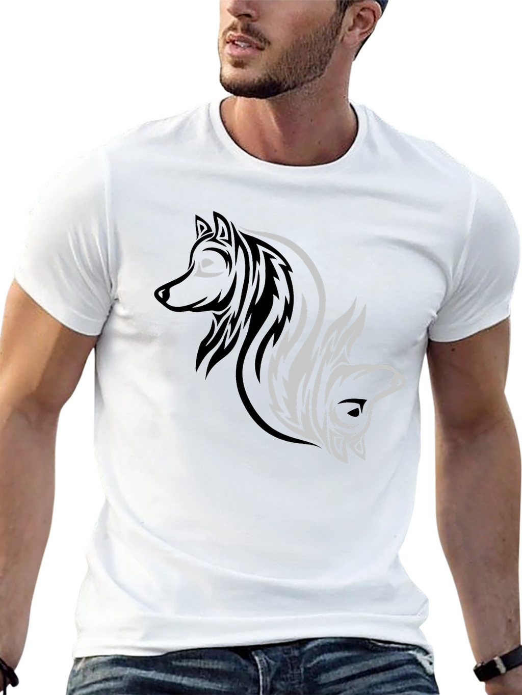Yin Yang Wolf & Bear Black Graphic Tee
